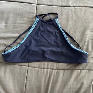 Aerie Dark Blue High Neck Tie Back Swim Top